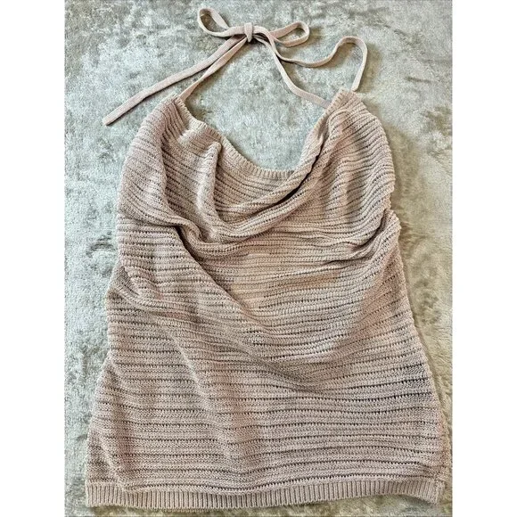 Guess Halter Top Womens Size L Champagne Color SL Rhea Cowl Neck Milk Tea - Picture 2 of 16